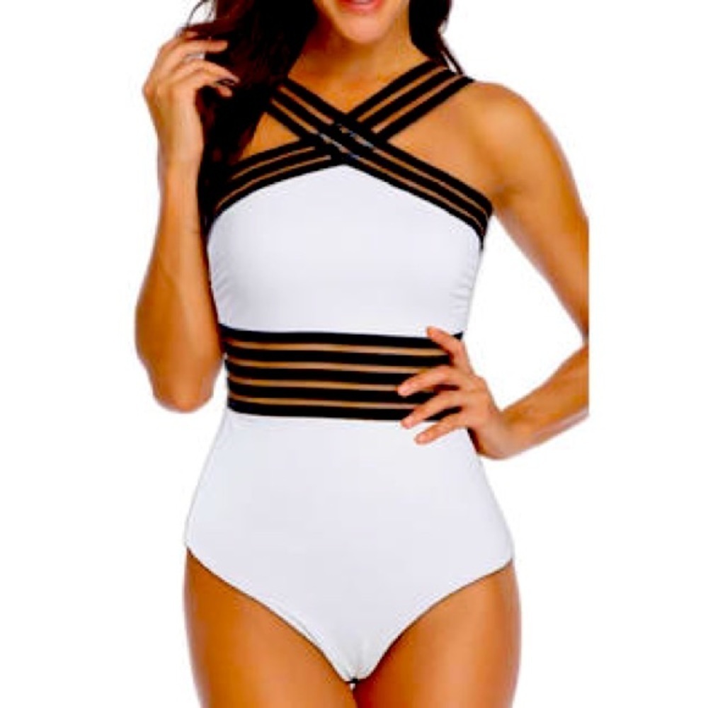 17. 🌴🩱 Jhon Peters Women Slim Transparent Ribbon Cross Strap 1 Piece Swimwear